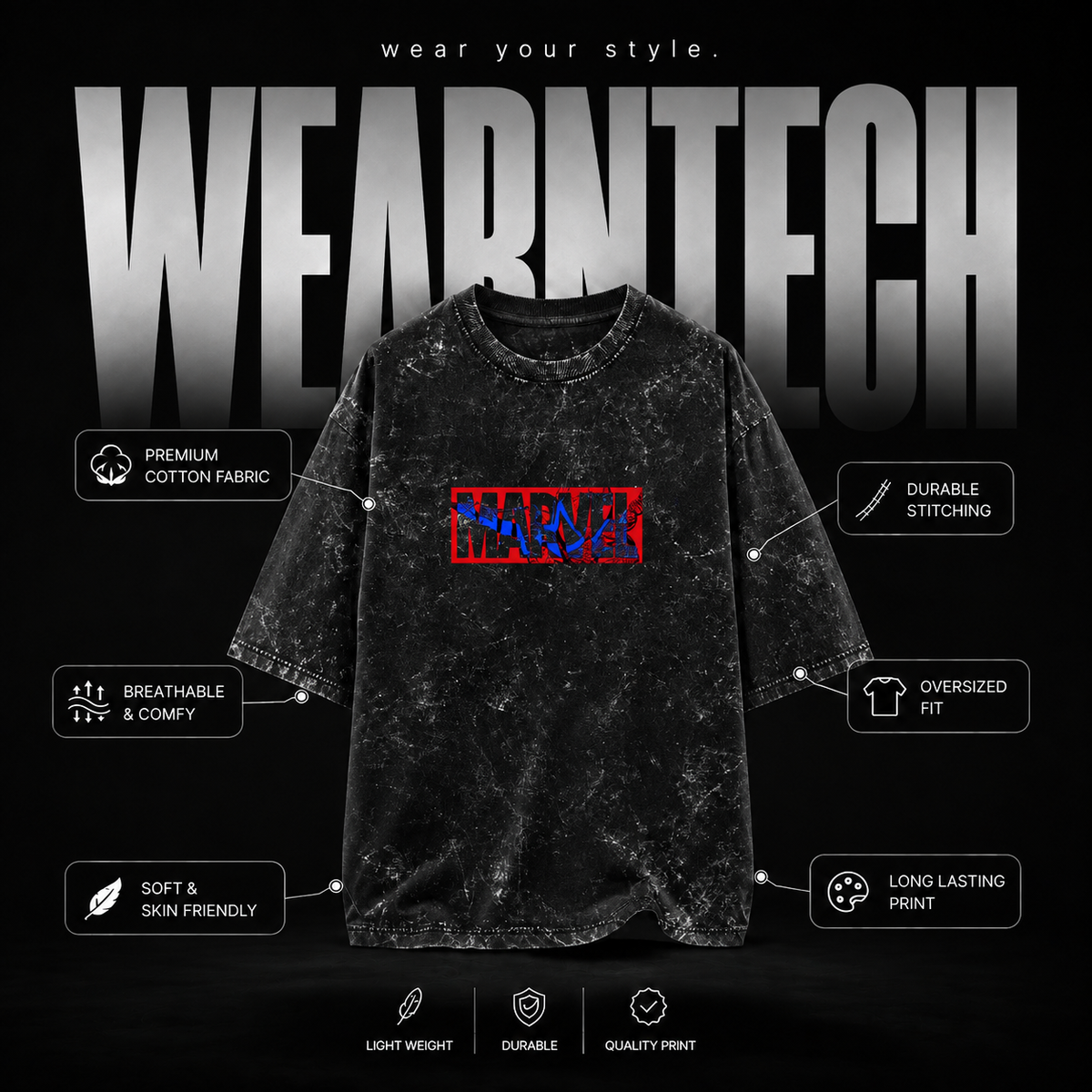 Marvel Spider-Man Oversized T-Shirt – Premium Cotton Graphic Tshirt