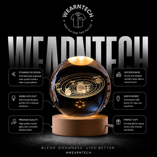 3D Crystal Solar System Lamp – USB-Powered Astronomical Globe Night Light
