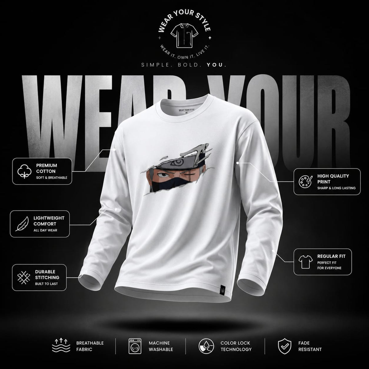 Kakashi Hatake Anime Long-Sleeve T-Shirt