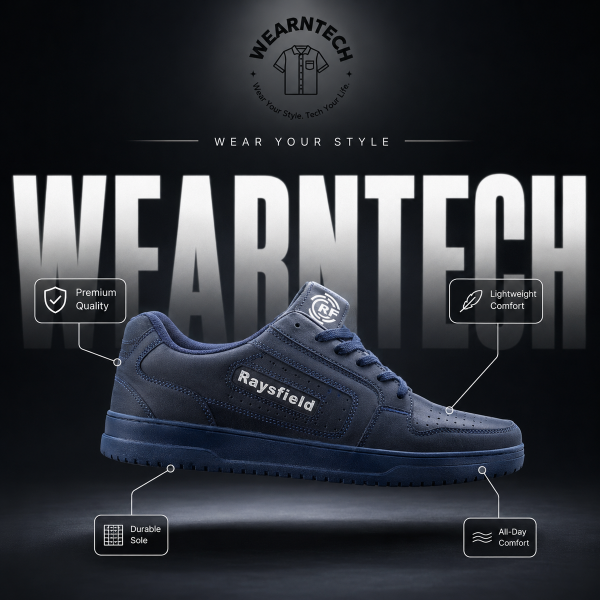 Classic Navy Blue Casual Sneakers – Lightweight Breathable Shoes with Anti-Slip Sole