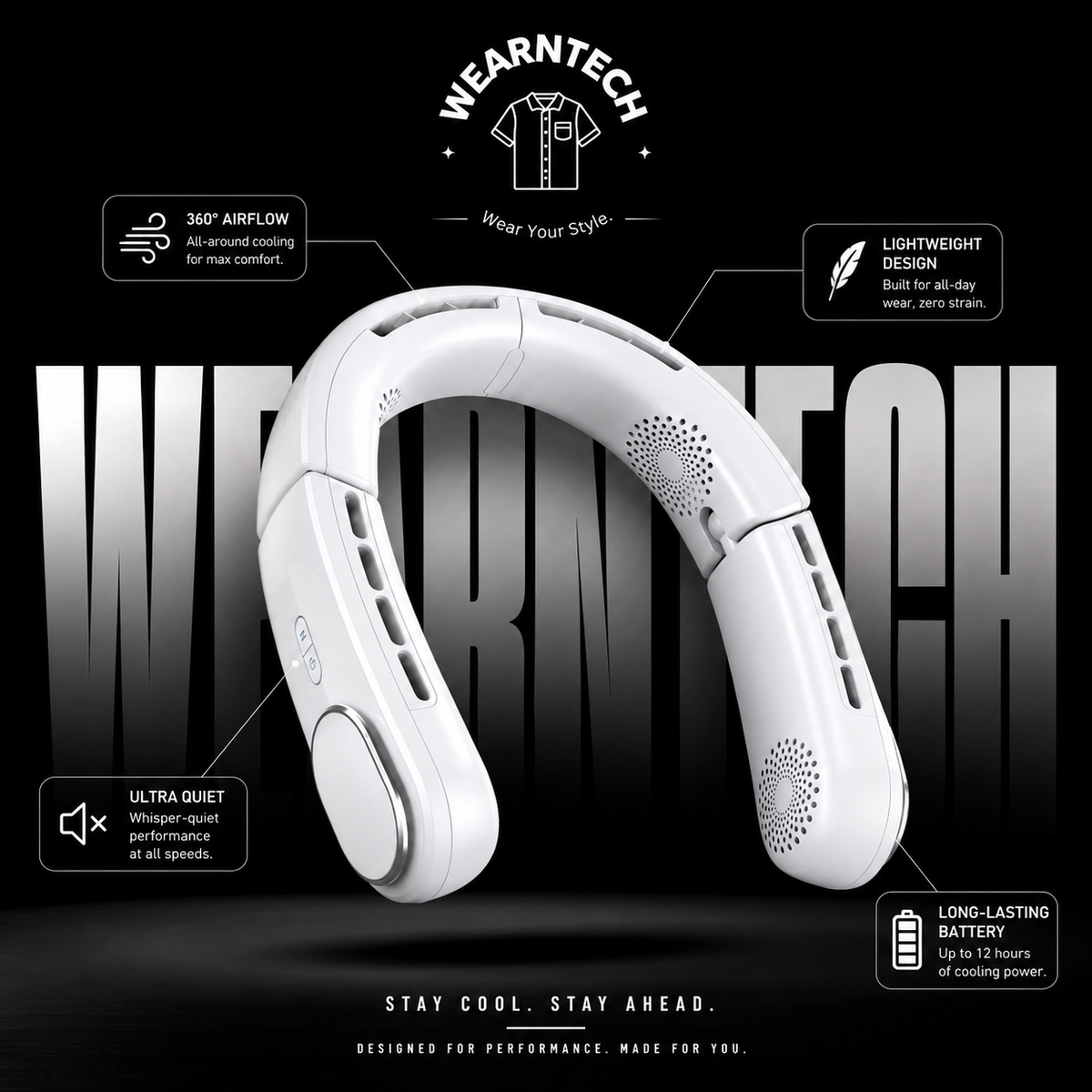 Ultimate Hands-Free Cooling: Foldable Bladeless Neck Fan with 3-Speed Airflow